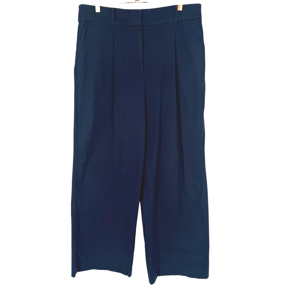 LOFT Womens Navy Blue Pleated Wide Leg Trouser Pants Size 12 Preppy Nautical